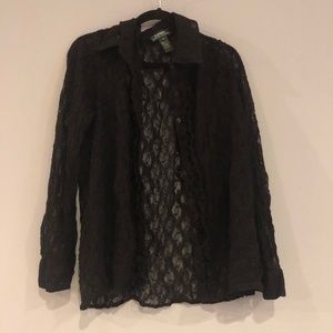 Lauren Ralph Lauren black lace button down 3x